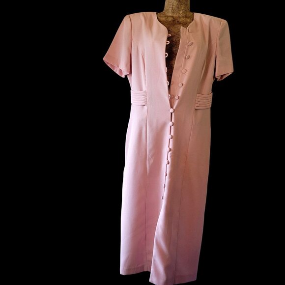 VTG 90S Y2K Pretty Woman Light Pink Button-Front Short Sleeve Midi Dress - Picture 4 of 16